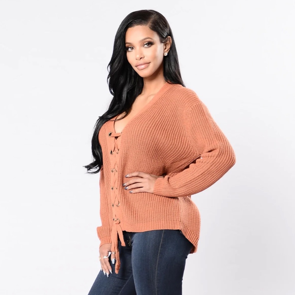 Long Sleeve Lace Up Tie Sweater - Picture 3 of 8